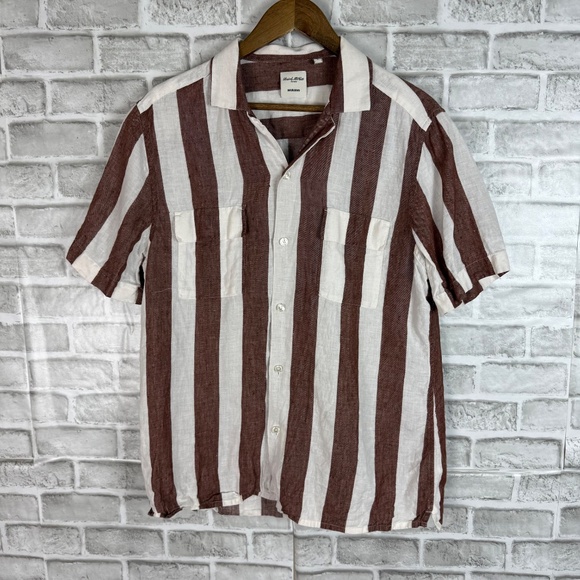 Baird McNutt Murano 100% Linen White Brown Striped Casual Button Up Shirt LARGE - Picture 2 of 7